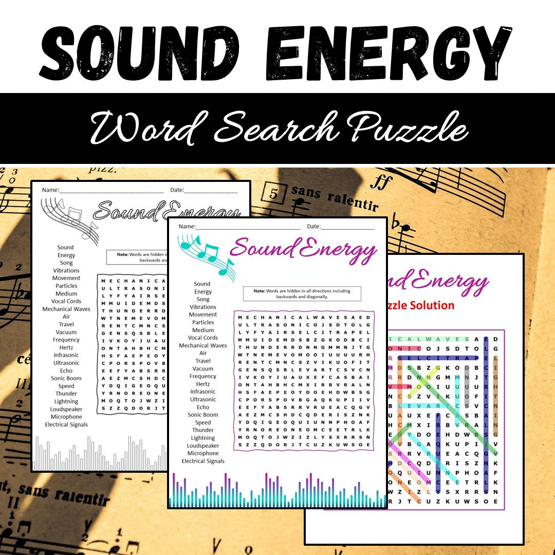 Sound Energy Word Search Puzzle Worksheet PDF