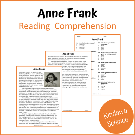 Anne Frank Reading Comprehension Passage and Questions | Printable PDF