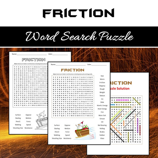 Friction Word Search Puzzle Worksheet PDF