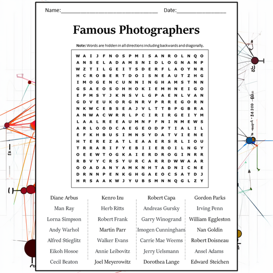 Famous Photographers Word Search Puzzle Worksheet Activity PDF