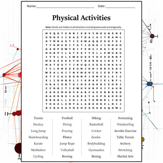 Physical Activities Word Search Puzzle Worksheet Activity PDF