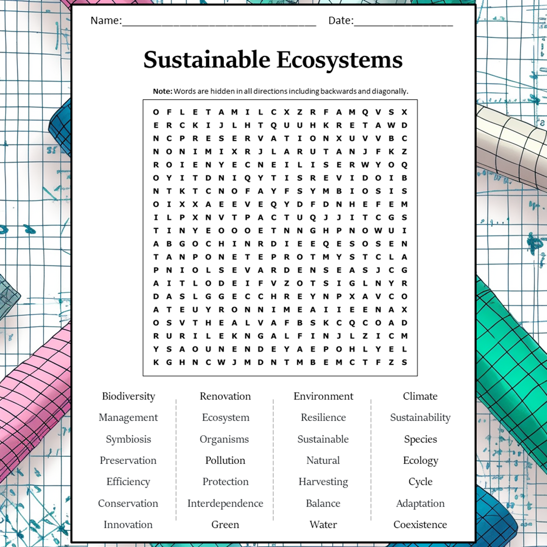 Sustainable Ecosystems Word Search Puzzle Worksheet Activity PDF