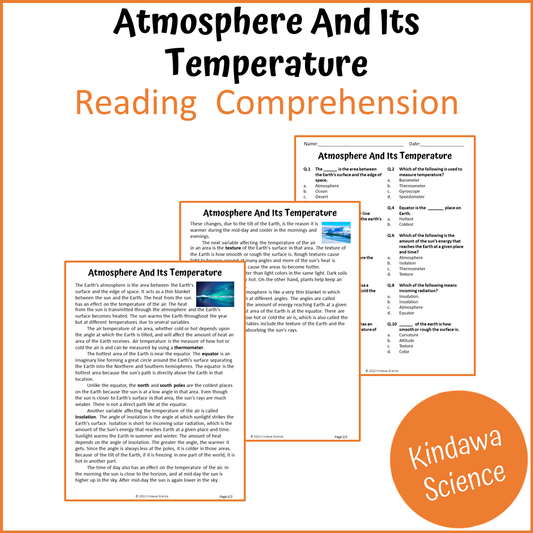 Atmosphere And Its Temperature Reading Comprehension Passage and Questions | Printable PDF