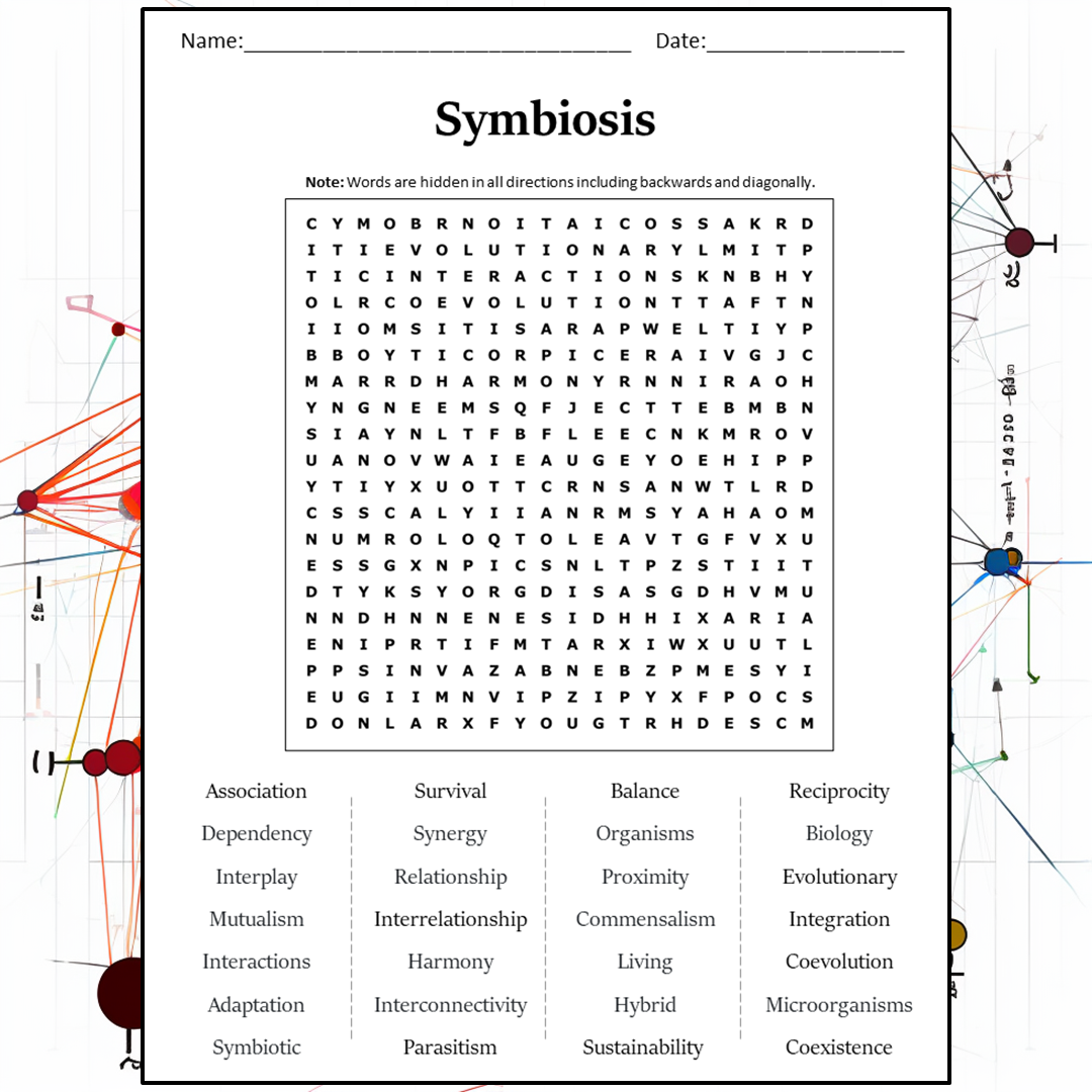 Symbiosis Word Search Puzzle Worksheet Activity PDF