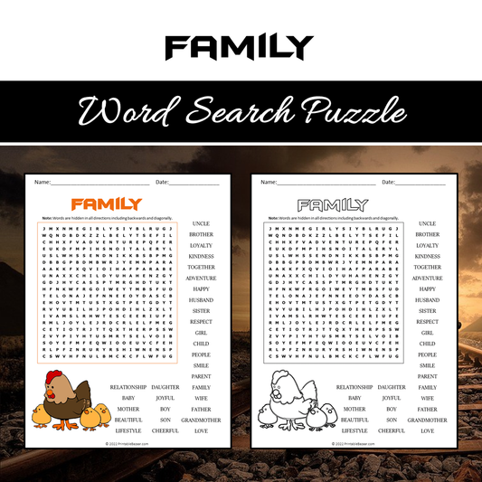 Family Word Search Puzzle Worksheet PDF