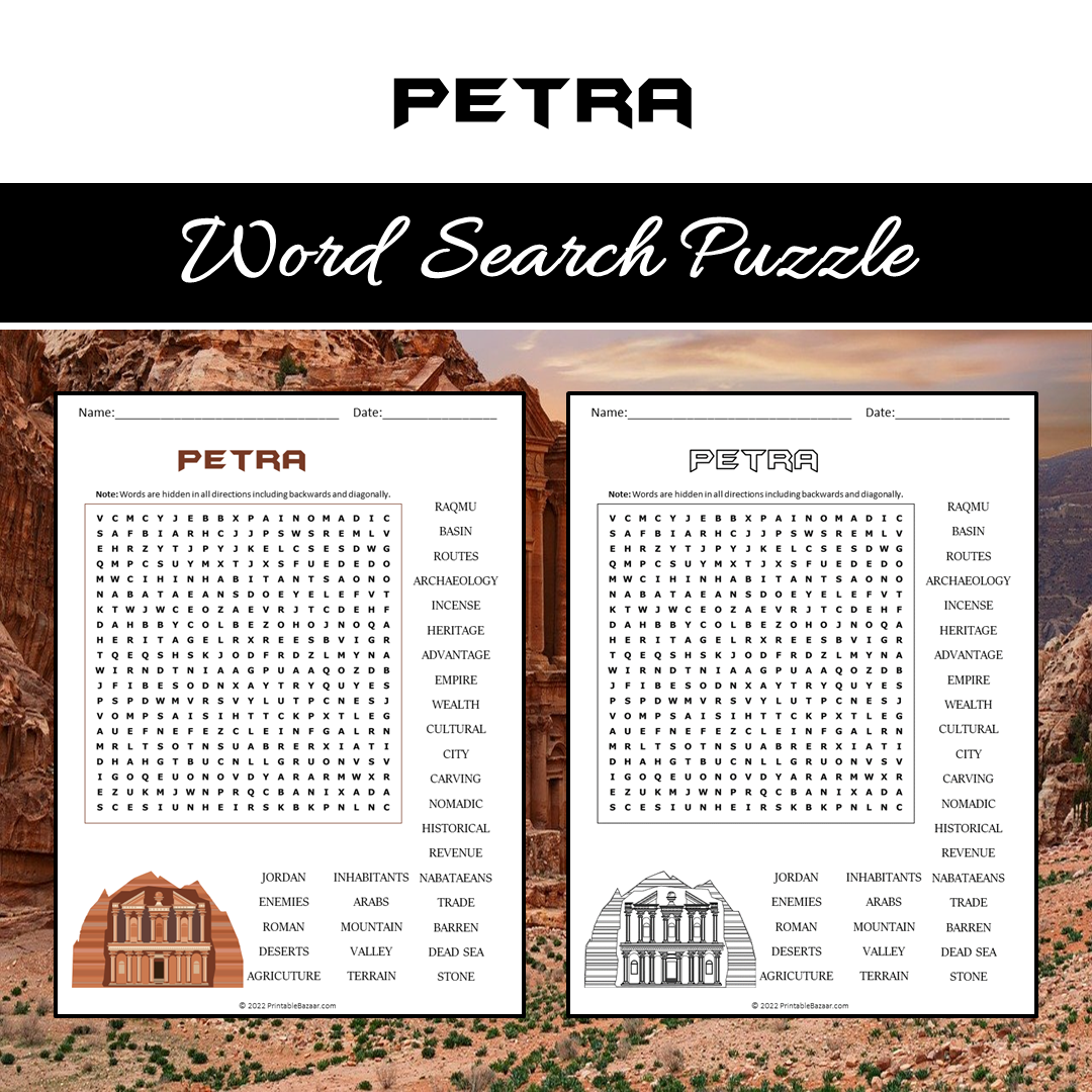 Petra Word Search Puzzle Worksheet PDF