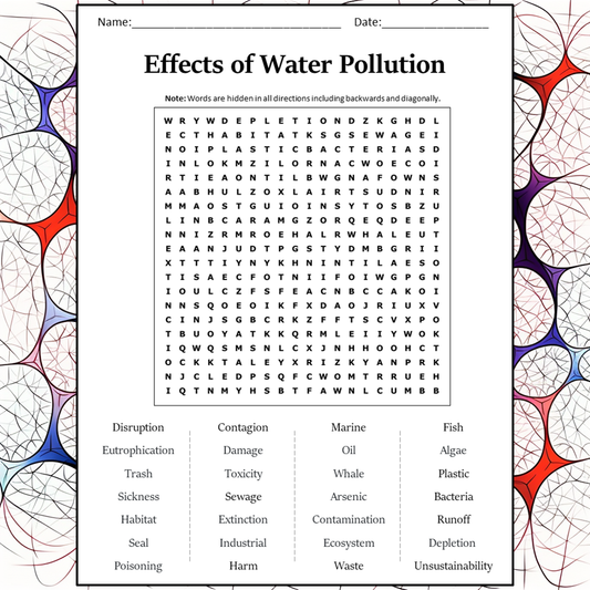 Effects Of Water Pollution Word Search Puzzle Worksheet Activity PDF