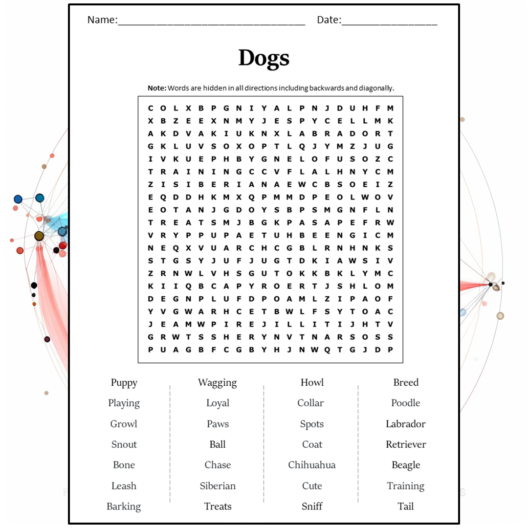 Dogs Word Search Puzzle Worksheet Activity PDF