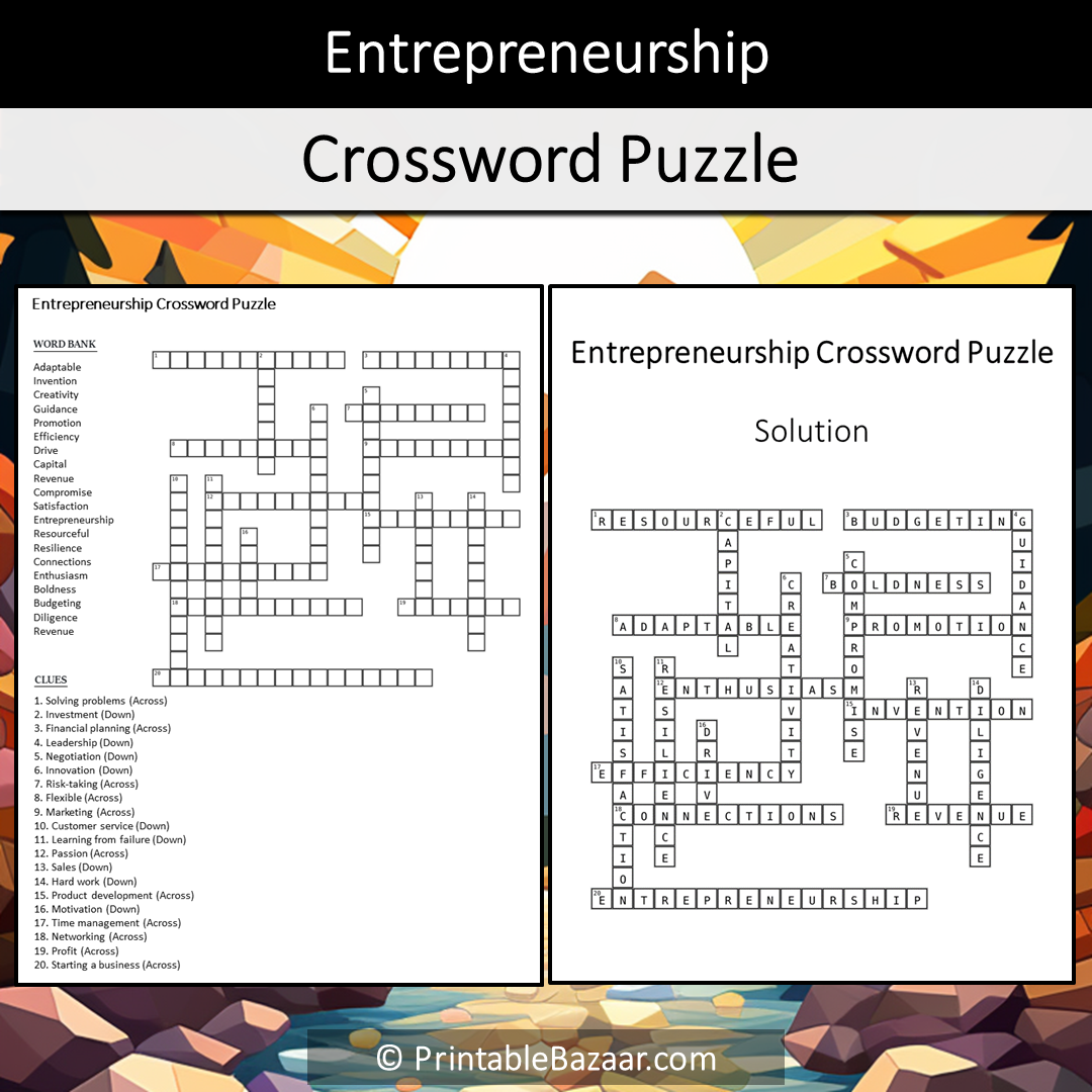 Entrepreneurship Crossword Puzzle Worksheet Activity Printable PDF