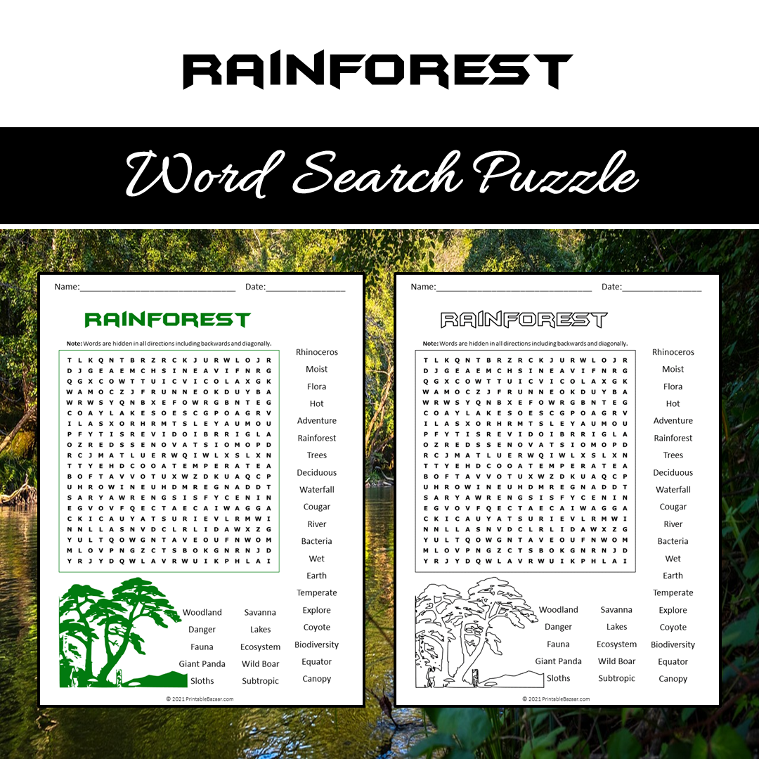 Rainforest Word Search Puzzle Worksheet PDF