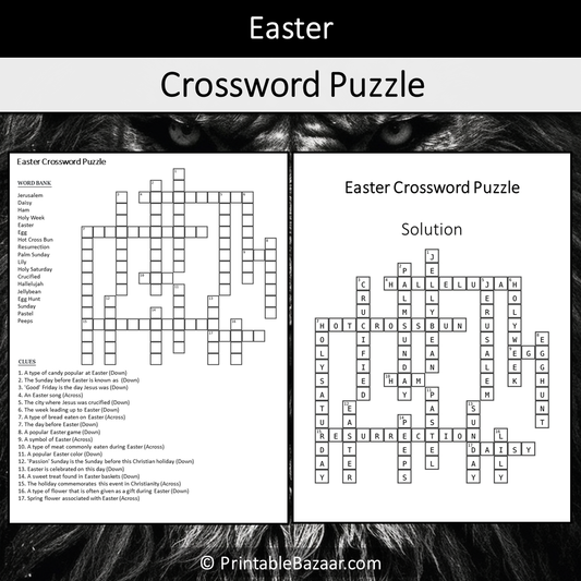 Easter Crossword Puzzle Worksheet Activity Printable PDF