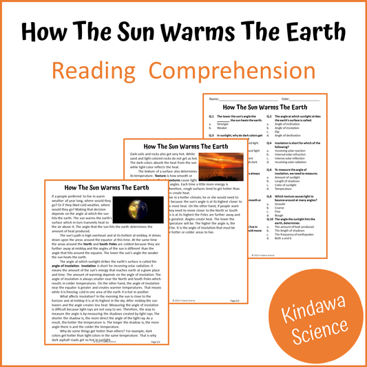 How The Sun Warms The Earth Reading Comprehension Passage and Questions | Printable PDF