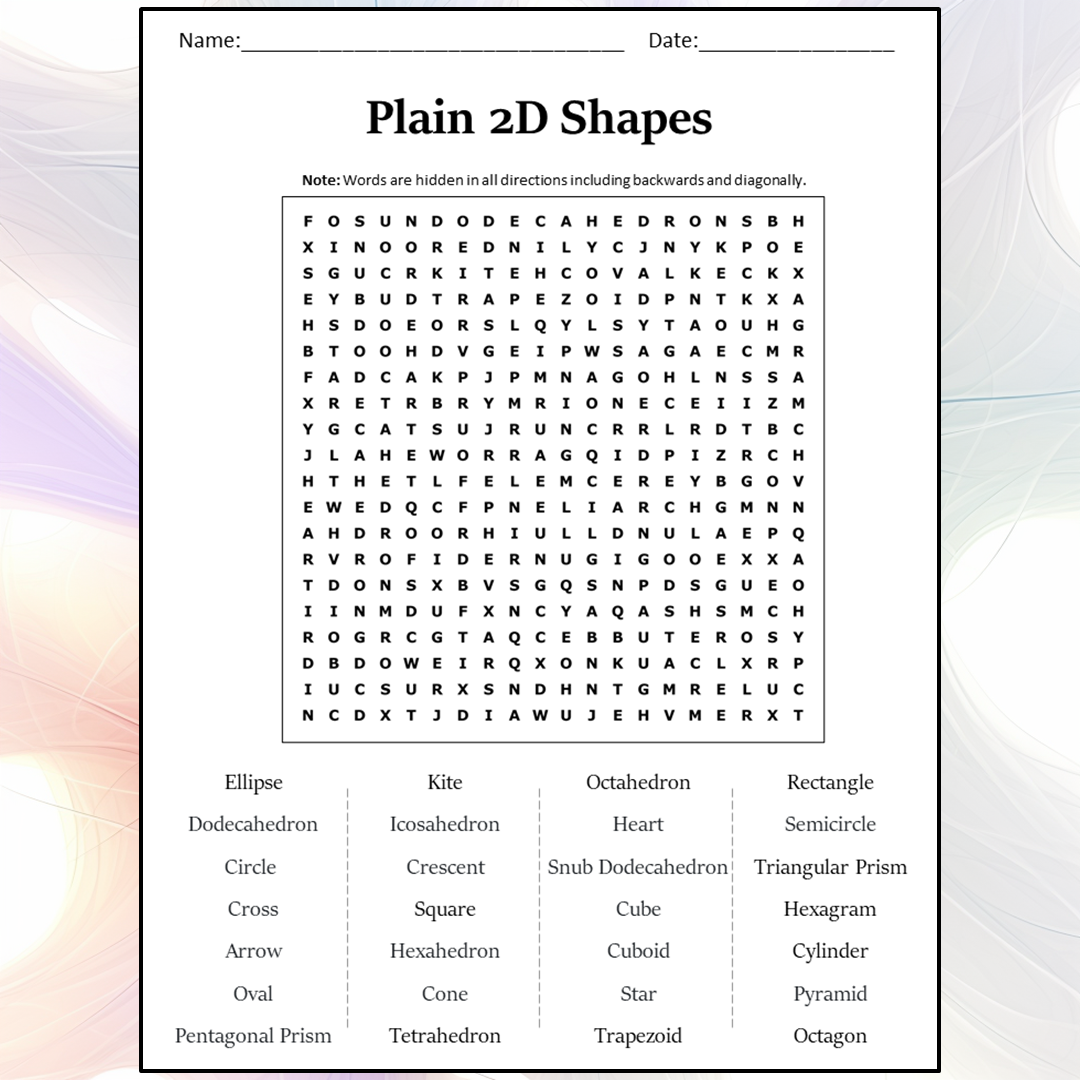 Plain 2d Shapes Word Search Puzzle Worksheet Activity PDF – PrintableBazaar