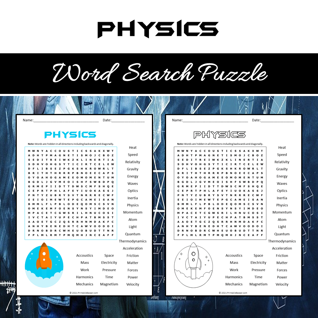 Physics Word Search Puzzle Worksheet PDF