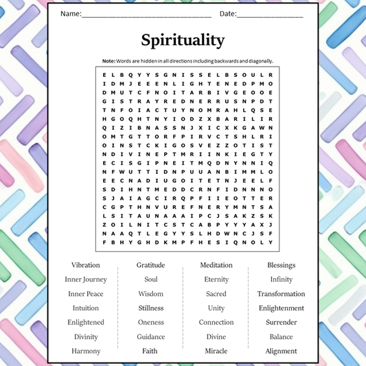 Spirituality Word Search Puzzle Worksheet Activity PDF