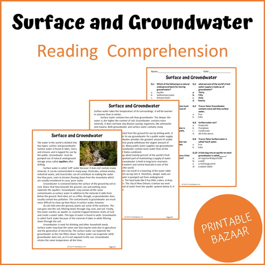 Surface And Groundwater Reading Comprehension Passage and Questions | Printable PDF