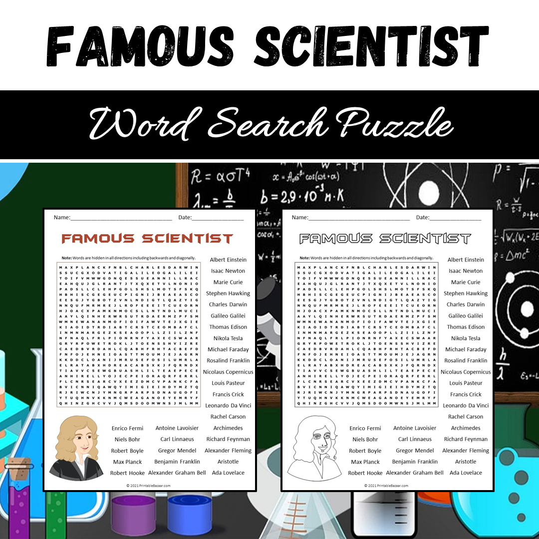 Famous Scientist Word Search Puzzle Worksheet PDF
