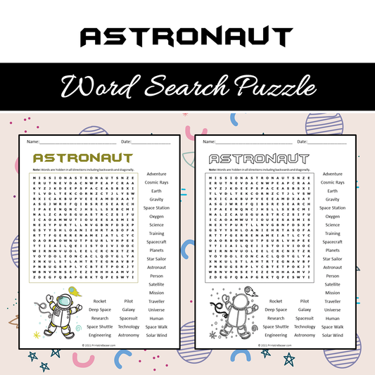 Astronaut Word Search Puzzle Worksheet PDF