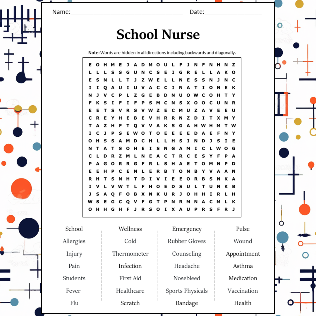 School Nurse Word Search Puzzle Worksheet Activity PDF