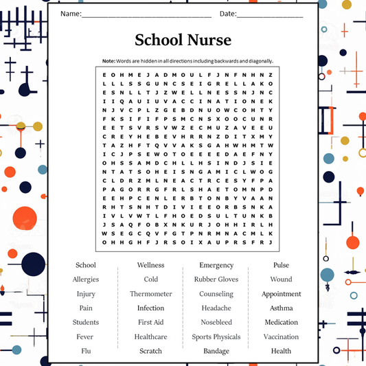 School Nurse Word Search Puzzle Worksheet Activity PDF