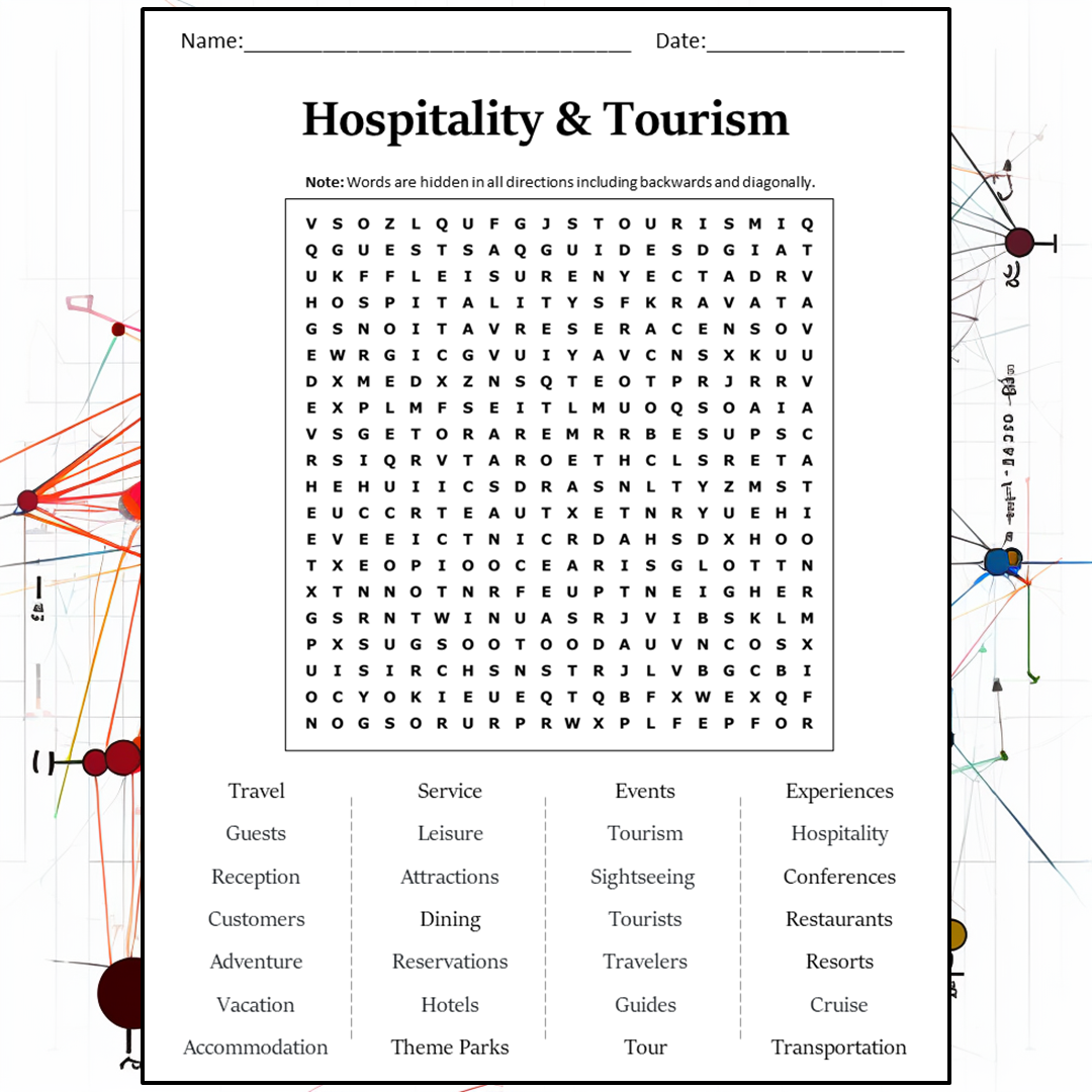 Hospitality & Tourism Word Search Puzzle Worksheet Activity PDF