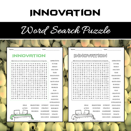 Innovation Word Search Puzzle Worksheet PDF