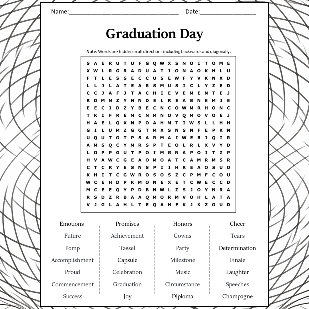 Graduation Day Word Search Puzzle Worksheet Activity PDF