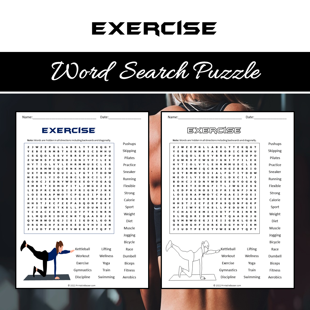 Exercise Word Search Puzzle Worksheet PDF