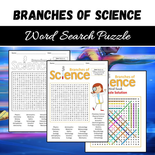 Branches Of Science Word Search Puzzle Worksheet PDF