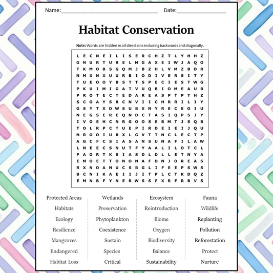 Habitat Conservation Word Search Puzzle Worksheet Activity PDF