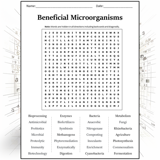 Beneficial Microorganisms Word Search Puzzle Worksheet Activity PDF