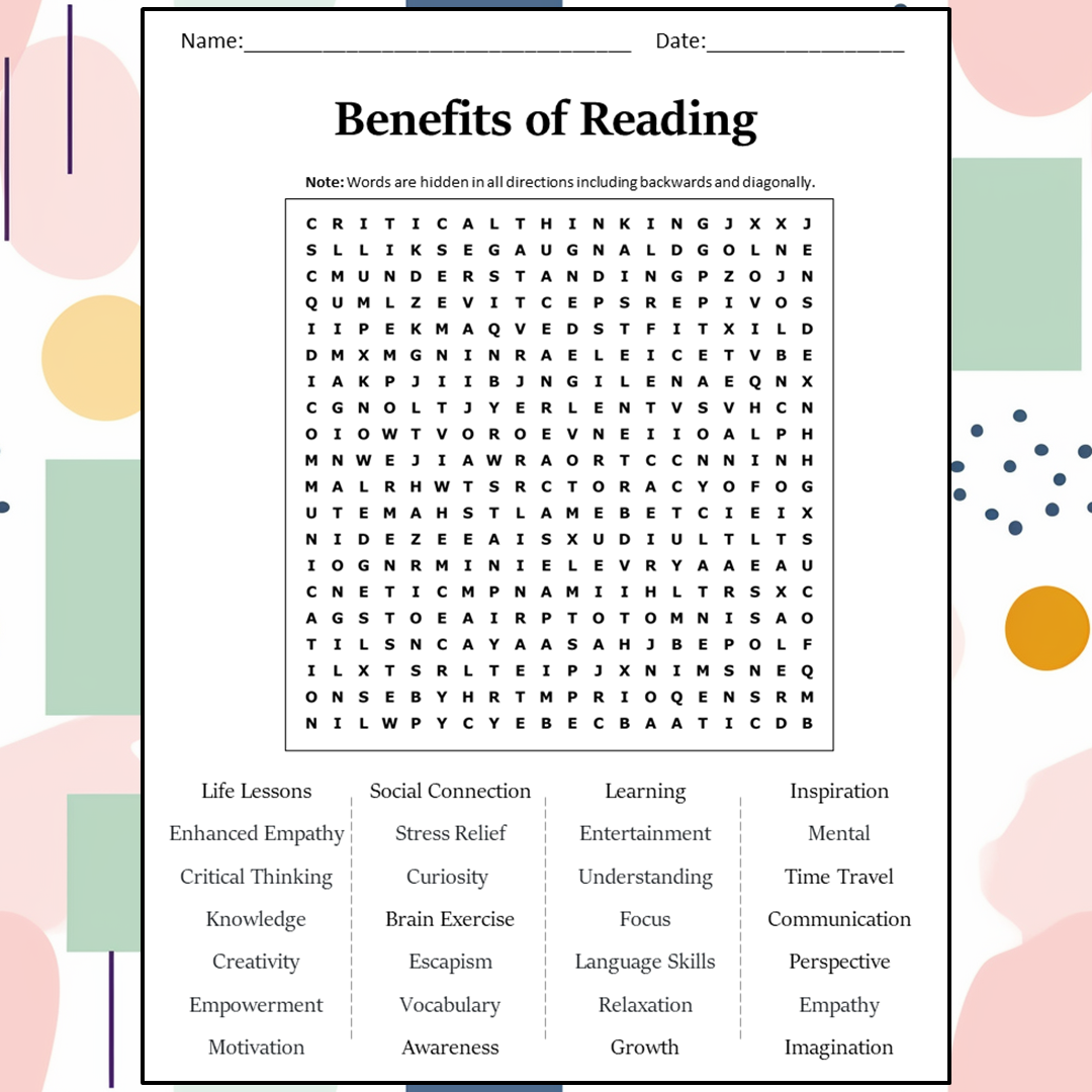 Benefits Of Reading Word Search Puzzle Worksheet Activity PDF