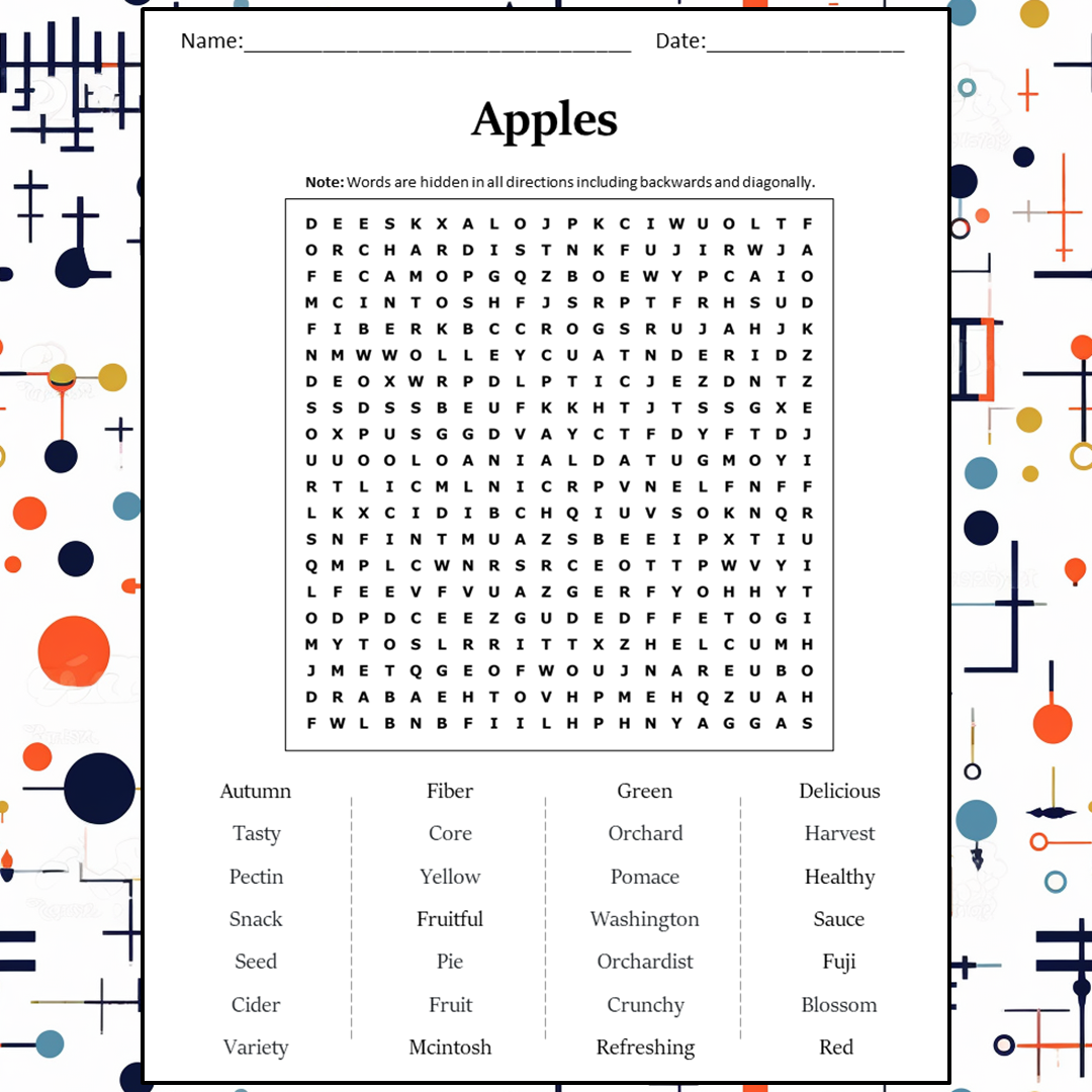 Apples Word Search Puzzle Worksheet Activity PDF