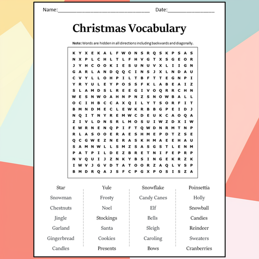 Christmas Vocabulary Word Search Puzzle Worksheet Activity PDF