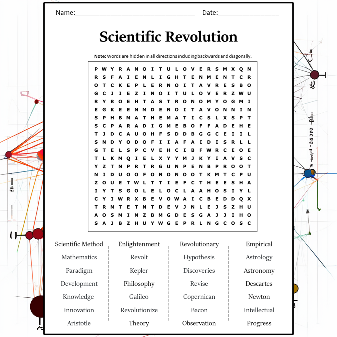 Scientific Revolution Word Search Puzzle Worksheet Activity PDF