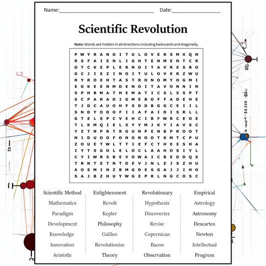 Scientific Revolution Word Search Puzzle Worksheet Activity PDF