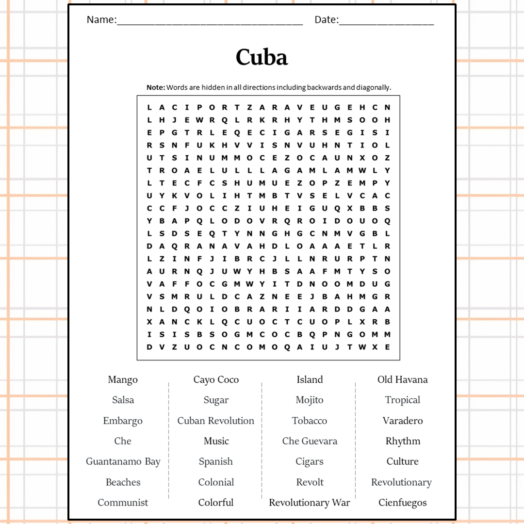 Cuba Word Search Puzzle Worksheet Activity PDF