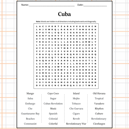 Cuba Word Search Puzzle Worksheet Activity PDF