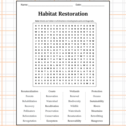 Habitat Restoration Word Search Puzzle Worksheet Activity PDF