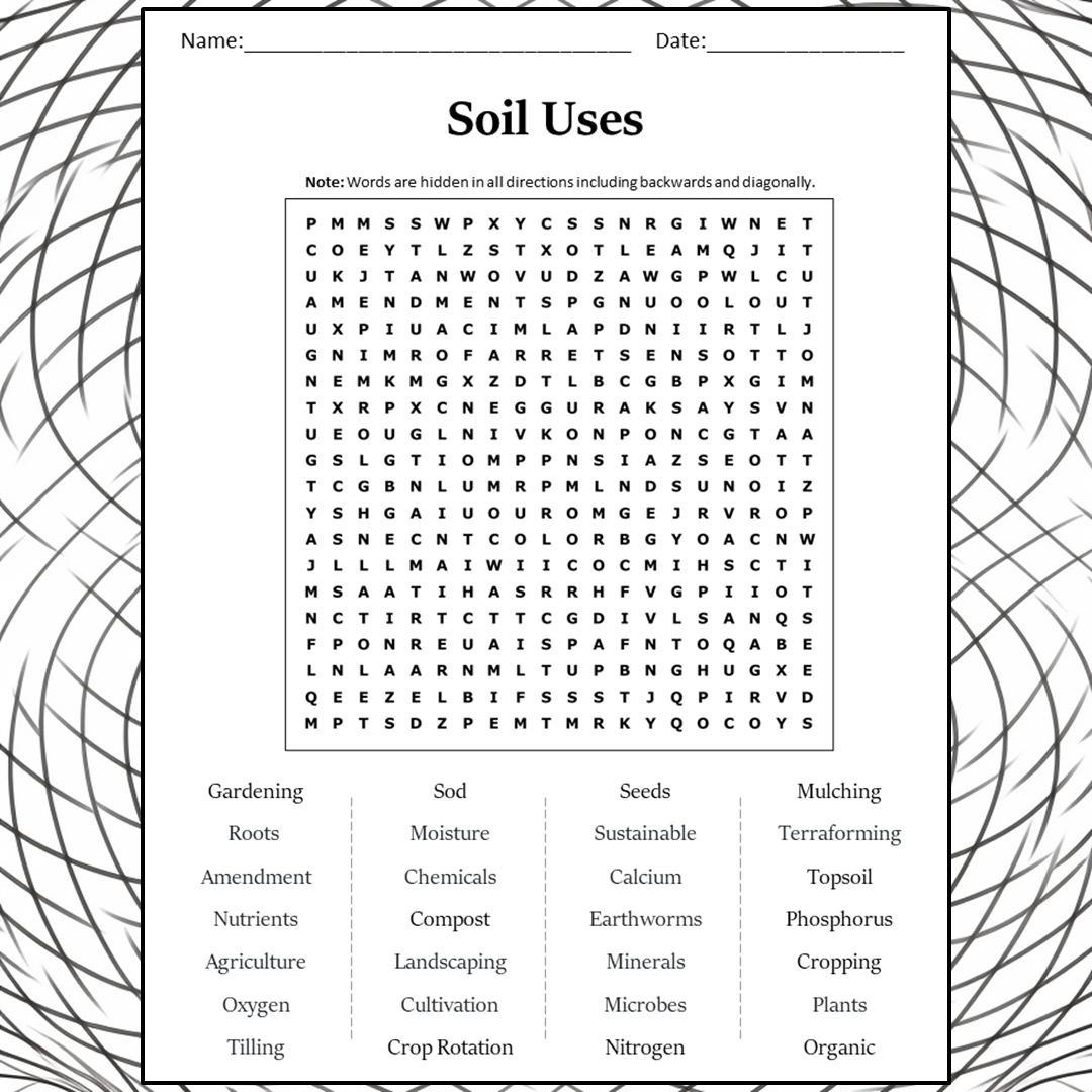 Soil Uses Word Search Puzzle Worksheet Activity PDF