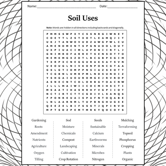 Soil Uses Word Search Puzzle Worksheet Activity PDF