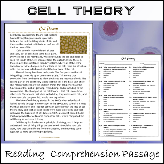 Cell Theory Reading Comprehension Passage and Questions | Printable PDF