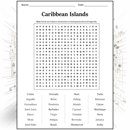 Caribbean Islands Word Search Puzzle Worksheet Activity PDF