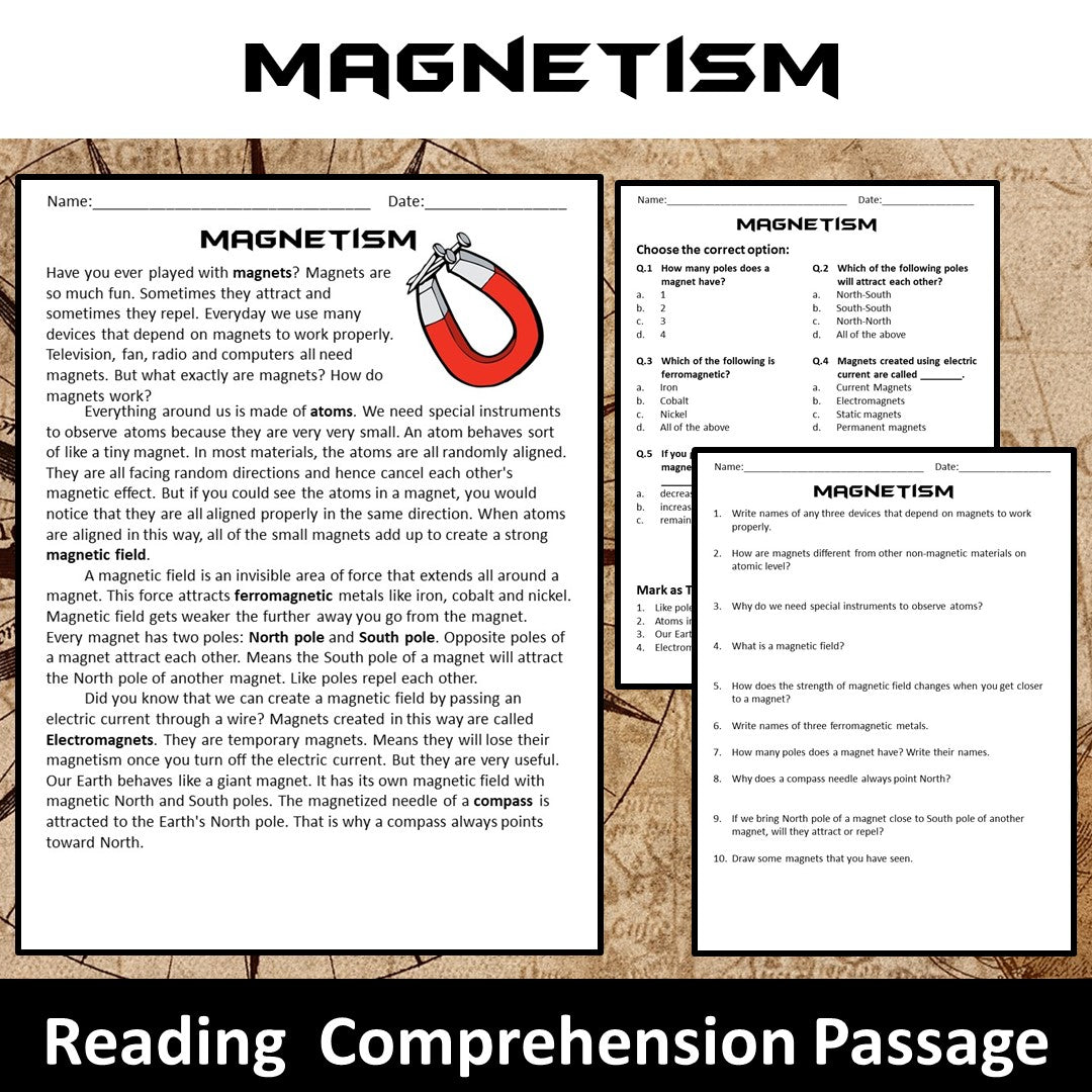 Magnetism Reading Comprehension Passage and Questions