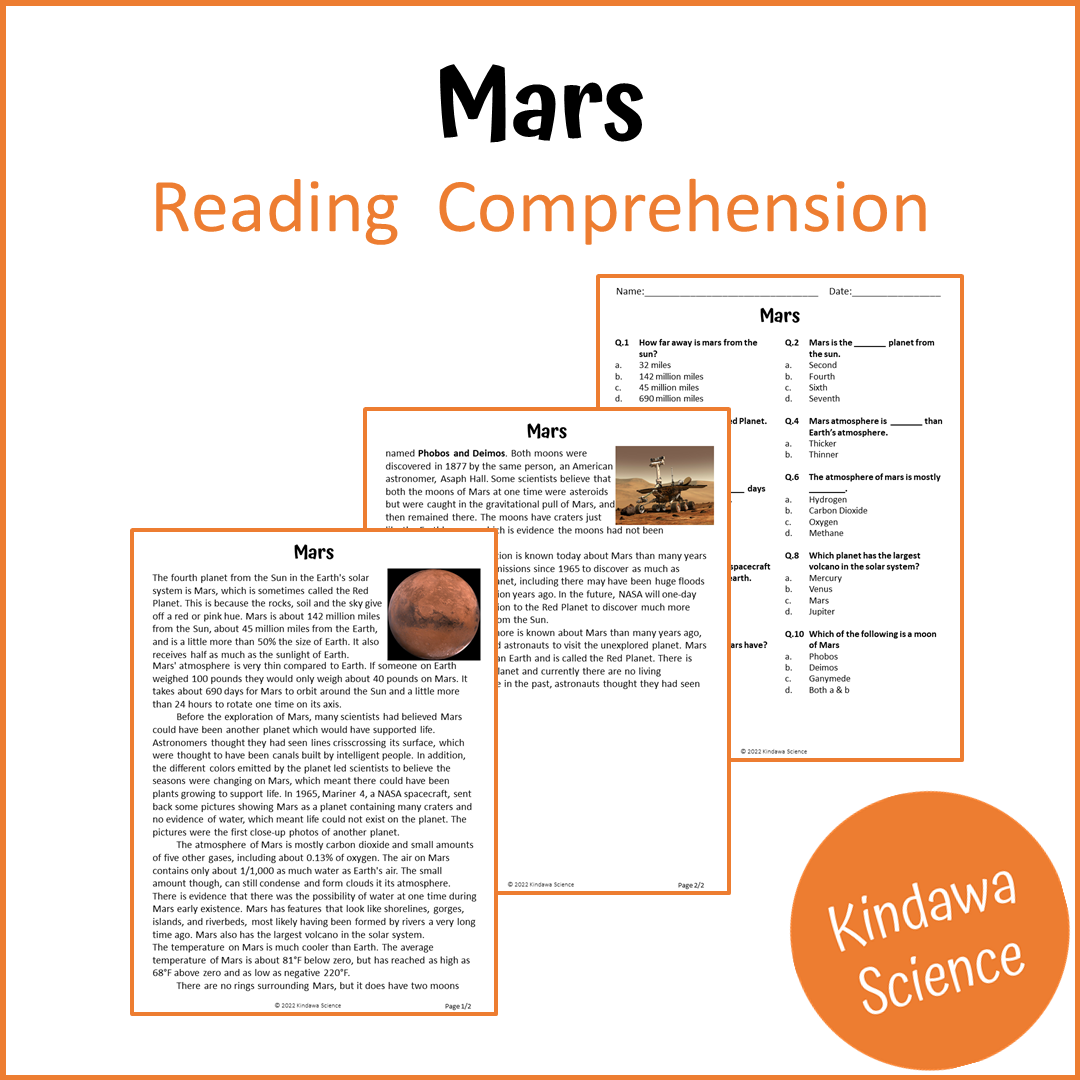 Mars Reading Comprehension Passage and Questions | Printable PDF ...