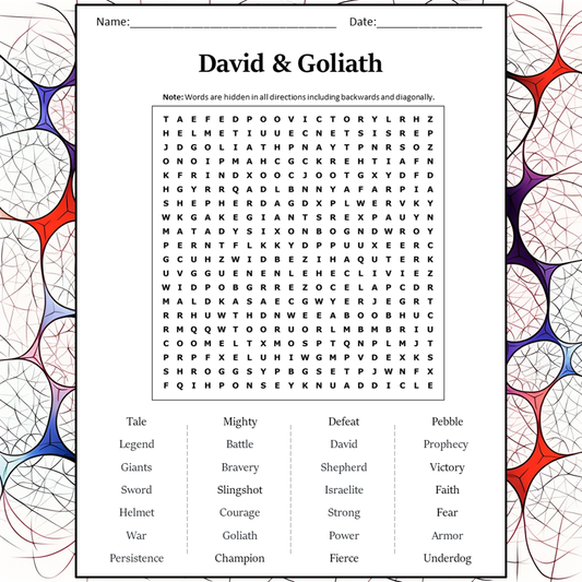 David & Goliath Word Search Puzzle Worksheet Activity PDF