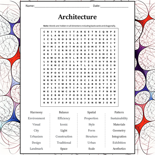 Architecture Word Search Puzzle Worksheet Activity PDF