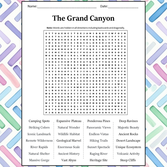 The Grand Canyon Word Search Puzzle Worksheet Activity PDF