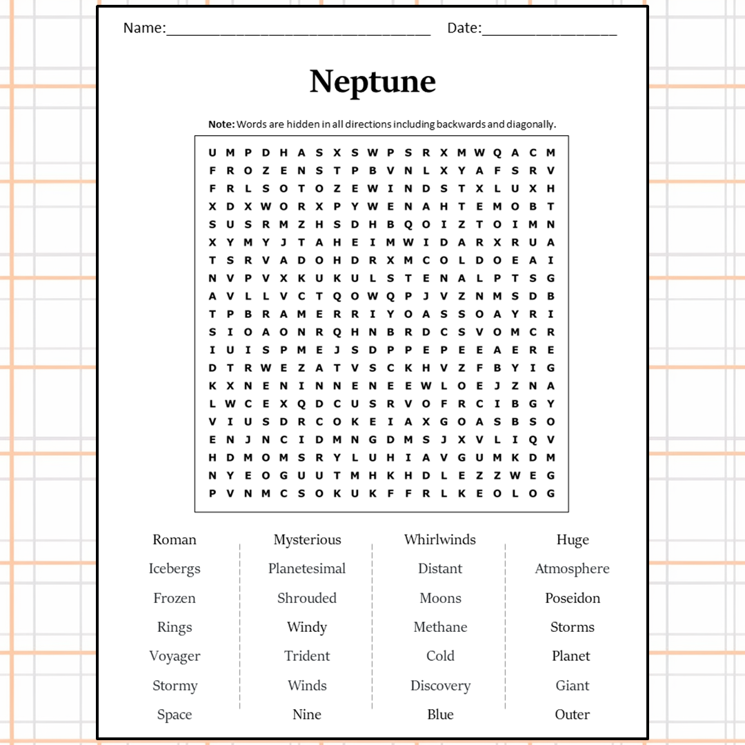 Neptune Word Search Puzzle Worksheet Activity PDF