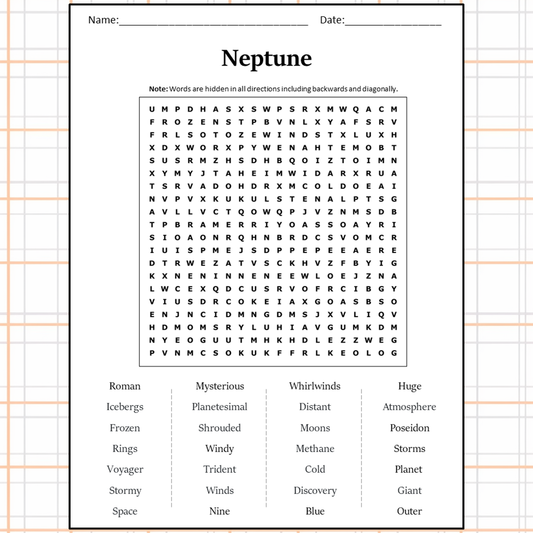 Neptune Word Search Puzzle Worksheet Activity PDF